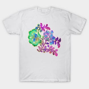 Pretty Boho Stencil Style Floral Motif T-Shirt